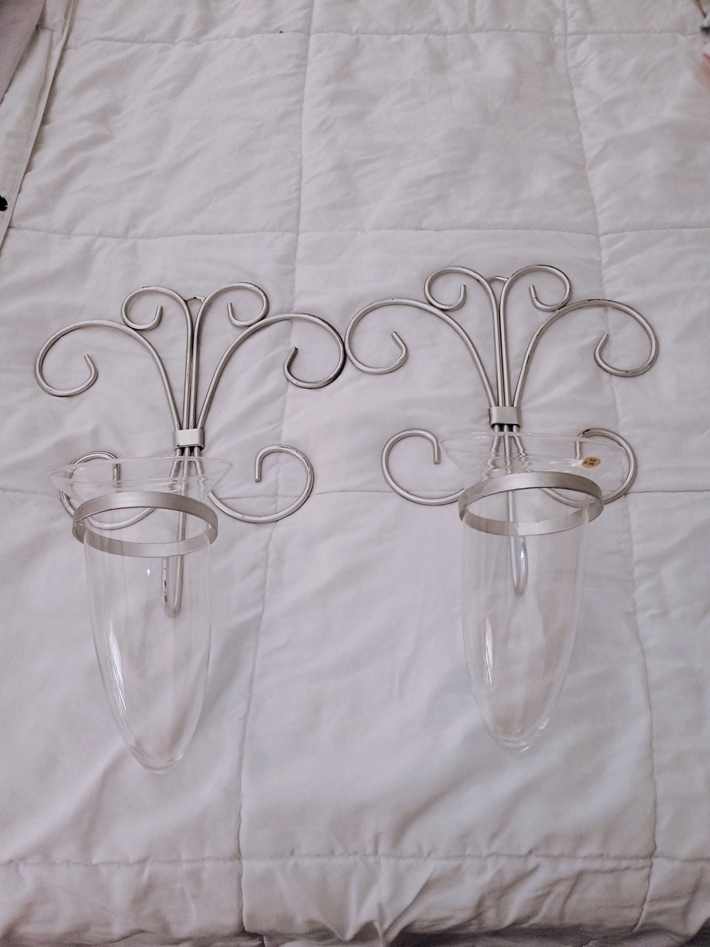 PRICE FIRM 18 X 12 Vintage Silver Scroll Floral Vases Sconces